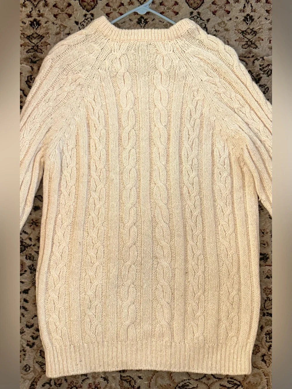 VTG CLONA CableKnit Sweater Men XL Cream Hand Made Pure New Wool Aran IRELAND